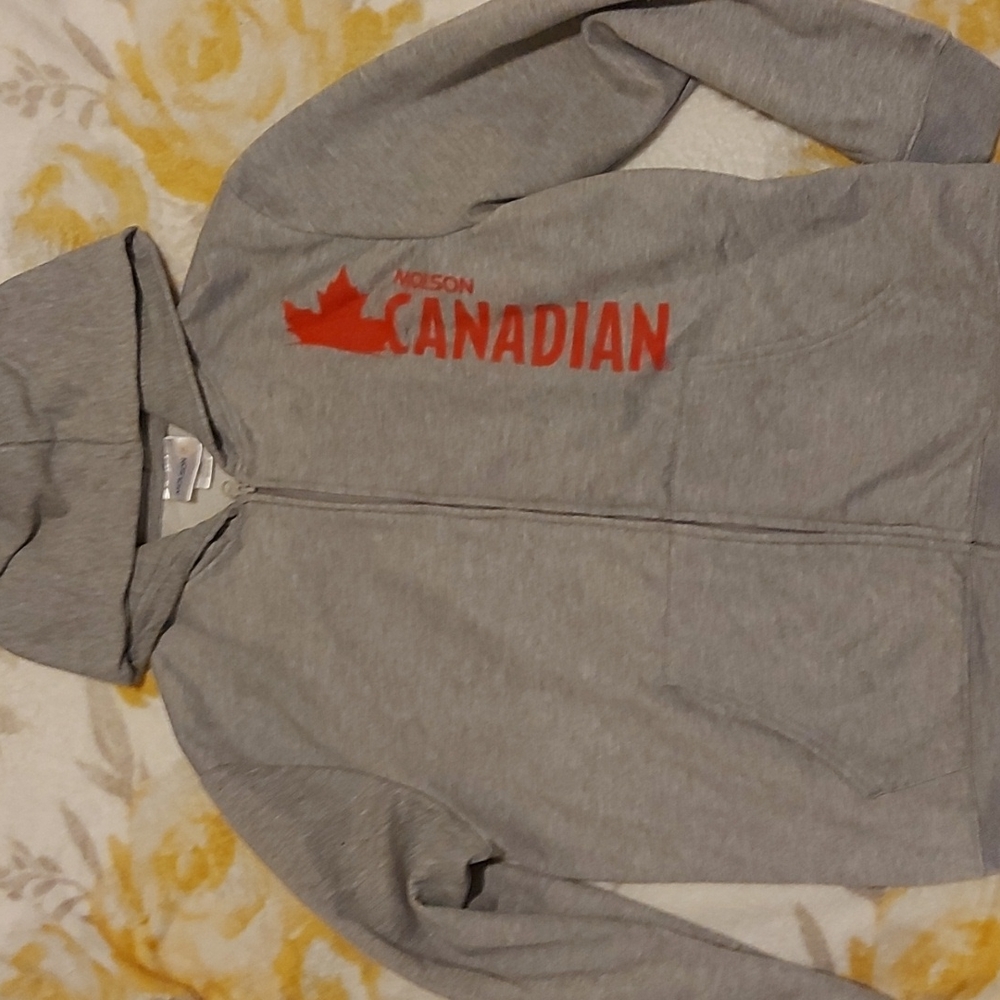 Grey, zip up hoodie, size L